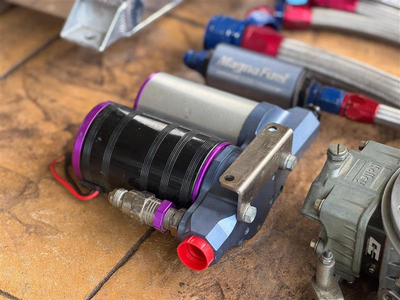 Photo 2. Holley Dominator Carburettor & Fuel Cell with Lines and Fittings