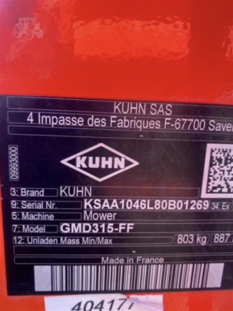 Photo 2. Kuhn GMD310 hay mower