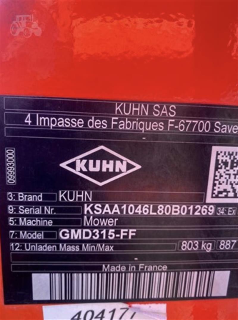 Photo 2. Kuhn GMD315FF mower conditioner